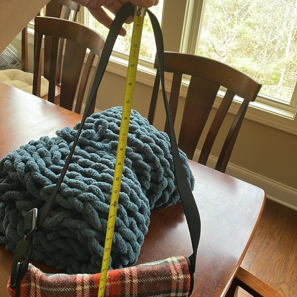 Kate Spade Wool-Plaid bag, navy-orange- cream outside, orange leaf deign inside. - Picture 13 of 13